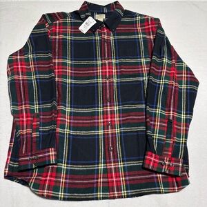 Men's LL Bean Scotch Plaid Flannel Shirt, Traditional Fit Black Tartan Size XL